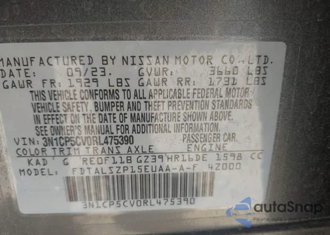 2024 Nissan Kicks Sv Xtronic Cvt из США, поврежденный, VIN 3N1CP5CV0RL475390